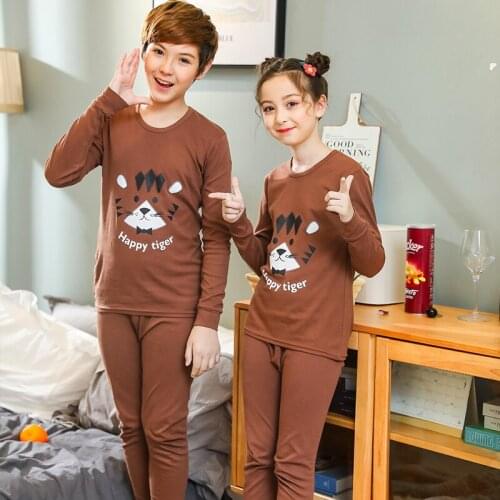 Teenagers Pajamas Sets for Boys Girls Big Children Sleepwears Homewear Suits 2pcs 100% Cotton Long Sleeve + Pants Cartoon Kids