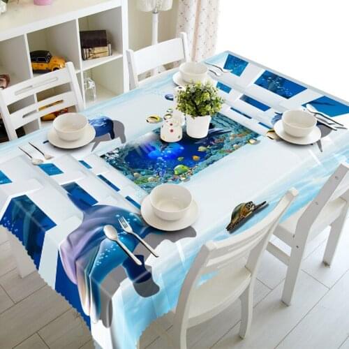 3d Seascape Tablecloth Dolphin and Sea turtle Coming Your Home Washable Thicken Rectangular Table Cloth for Wedding