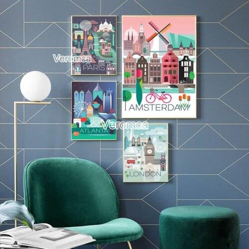 5D Diy Cartoon Diamond Painting City Travel Landscape Cross Stitch Amsterdam London Poster Full Drill Embroidery Room Decor