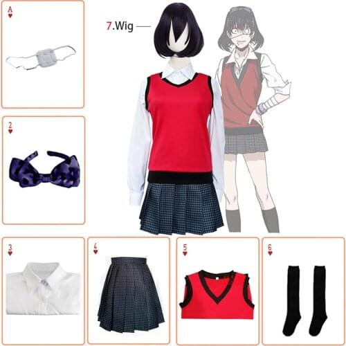 Anime Kakegurui Midari Ikishima Cosplay Costume Wig Eye Patch School Girl Uniform Shirt Vest Skirt Set Party Students Girl Suit