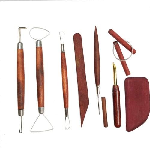 8pcs Red Wood Pottery Tools ceramic plaster sugru Sculpting Tools trimming carving Tools for beginners polymer clay tools