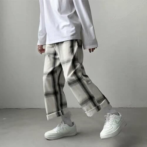 HOUZHOU Plaid Pants Women Summer Vintage Harajuku Straight Wide Leg Japanese Trousers Loose Korean Fashion Oversize Womens