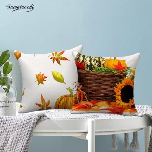 Fuwatacchi Leaf and Flower Photo Pillow Case Maple Leaves Printed Cushion Cover for Home Sofa Chair Decorative White Pillowcases