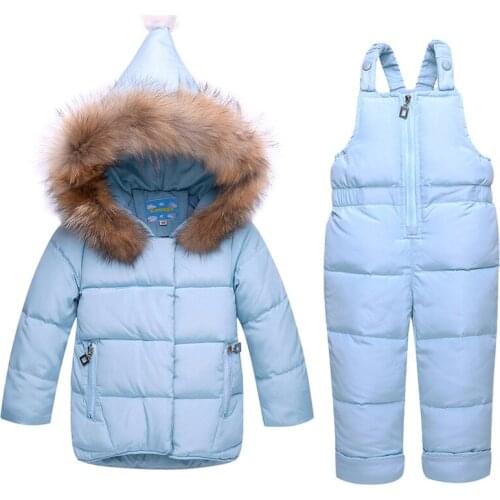 The Children Down Jacket Suits Baby Infant Girls and Boys Fur Collar Two Set 2018 New Fashion Wear Down Jacket