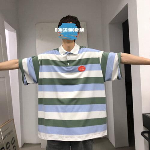 100% Cotton Lapel Short-Sleeved T-Shirt Mens Casual Hit Color Oversize Fashion Korean Style Clothes 2021 New Hip-Hop Trend Tops