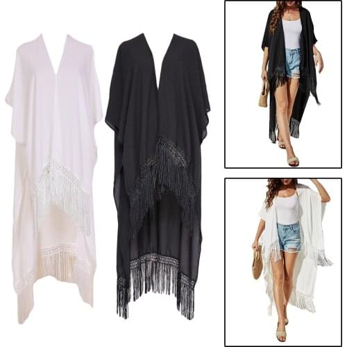 Summer Women Long Open Front Kimono Cardigan Beach Swimsuit Cover Up Wraps Short Sleeve Bohemian Sun Protection Clothes