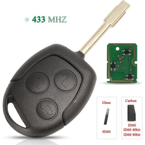 Bilchave 3 Buttons For Ford Mondeo Focus Fusion Fiesta Galaxy Transit Fob 433MHz 4D60 ID63 Chip Smart Remote Car Key Replacement
