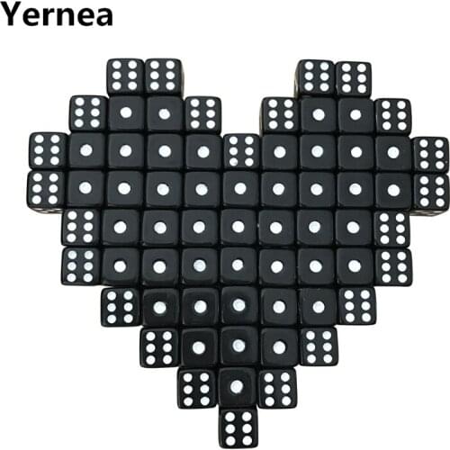 Yernea 100Pcs/Lot 10mm Acrylic Black Dice White Dot Hexahedron RPG Dice Set Club Party Game Puzzle Dice Wholesale
