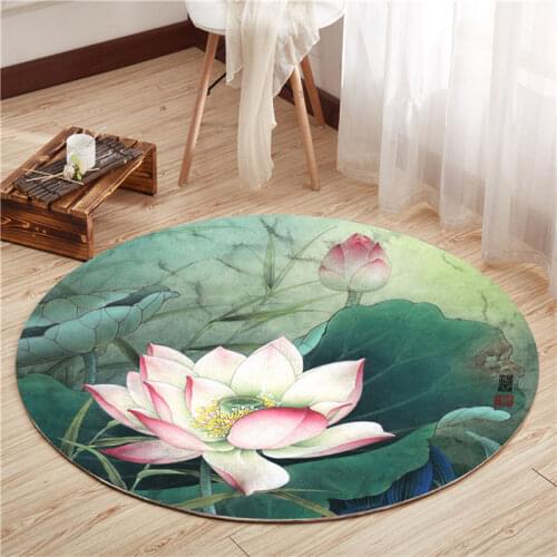 Chinese Round Carpet Lotus Florals Non-slip Rugs Classical Parlor Hotel Decoration Peony Butterfly Pattern High-grade Mats