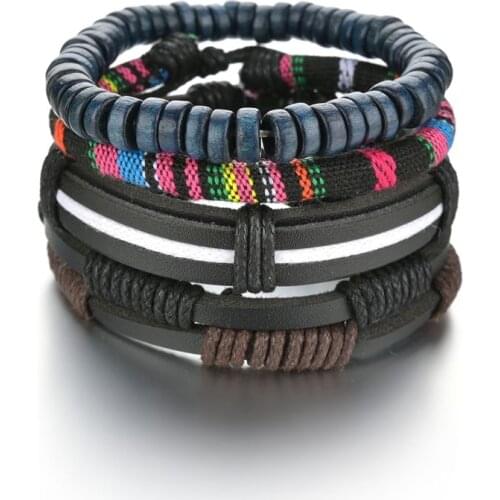 Retro Leather Bracelets Sets Men Jewelry Vintage Handmade Multi-layer Charm Bracelet Bangles Homme Male Jewelry Gifts