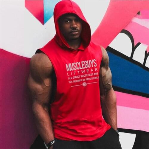 Muscleguys Liftwear Sleeveless T Shirt with hoody Brand gym Clothing Fitness Mens Bodybuilding Running tank tops Hooded singlets