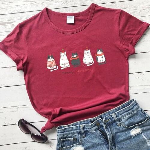 Merry Christmas kat graphic women fashion pure cotton casual hipster t shirt young hipster vintage holiday gift tees youngs top