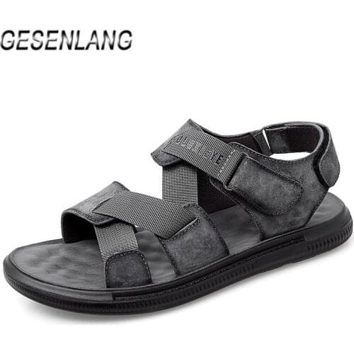 Mens Beach Sports Sandals Genuine Leather Outdoor Male Sneakers Breathable Lightweight Non-skid Casual Fishing Walking Shoes