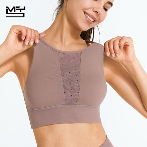 MYS 2021 Sport Bra High Support Mesh Gym Crop Top Women Push-up Fitness Underwear Breathable Cross Back Workout Running Halter