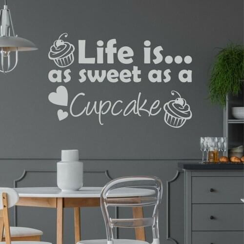 Wall Sticker Life Is As Sweet As A Cupcake Quotes Vinyl Wall Decal Kitchen Dessert Shop Cake Baking Shop Interior Decor S1028