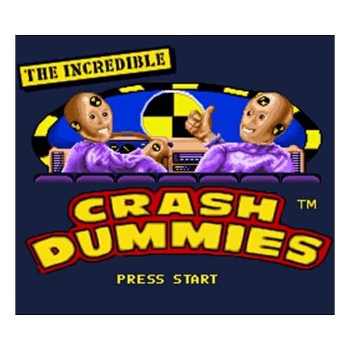 Incredible Crash Dummies NTSC Version 16 Bit 46 Pin Big Gray Game Card For USA Game Players