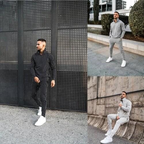 2021 New Mens Activewear Suit Hot Selling Striped Plaid Jacket Pants Mens Hip Hop Stand Collar Suit