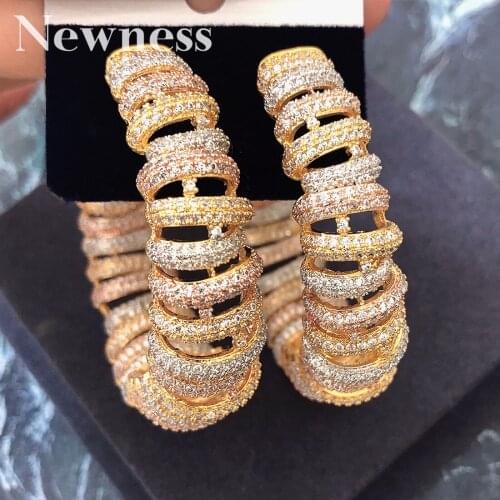 Newness Luxury Hollow Cubic Zircon Statement Big Hoops Earrings For Women Wedding DUBAI Bridal Round Circle Earrings