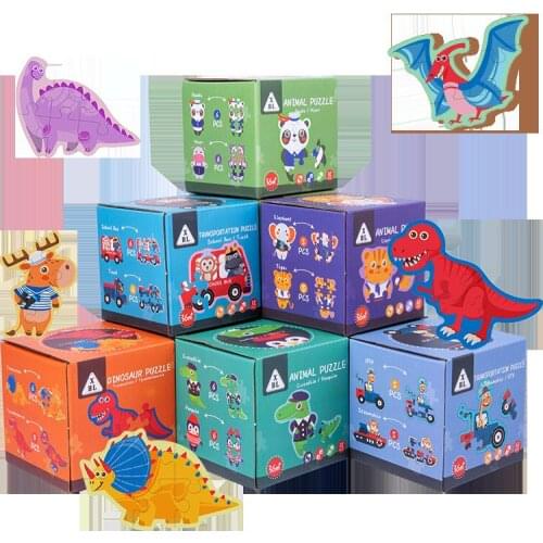 12 Style New Childrens Wooden Cartoon Jigsaw Puzzle Games Dinosaur Animal Traffic Puzzle Toy Sets Enlightenment Toy For Baby