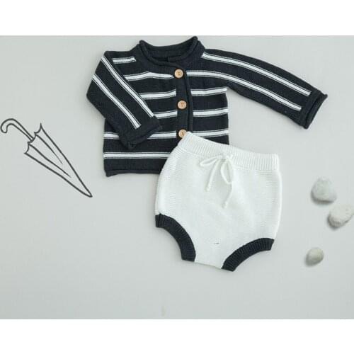 Infant Clothing 2020 New Winter Autumn Newborn Baby Girls Clothes Set Striped Knitted Cardigan Shorts Two-piece Kids Outift Suit