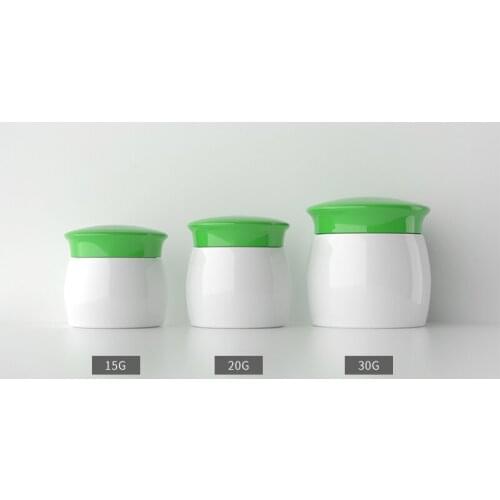 15g20g30g 30pcs/lot Plastic Empty Double Layer Cream Jar,DIY Portable White Bottle with Green Lid ,Refillable Cosmetics Package