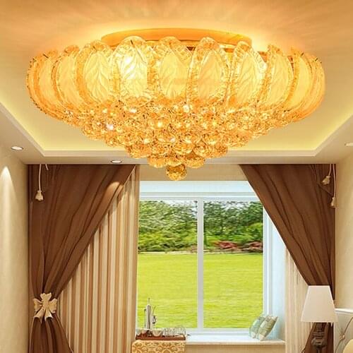 LED Modern Ceiling Lights Gold Crystal Ceiling Lighting Fixture Lotus Flower Home Indoor Lighting Lustres Bed Room Hotel Lamps