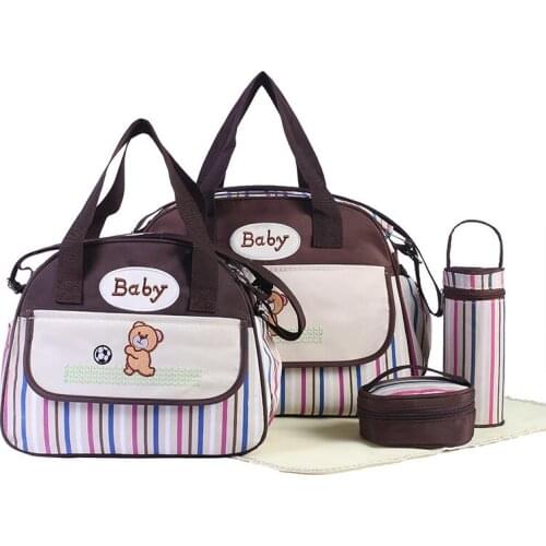 Striped diagonal cross Mummy bag multi-function large capacity diaper bag 5pcs per set nappy bags