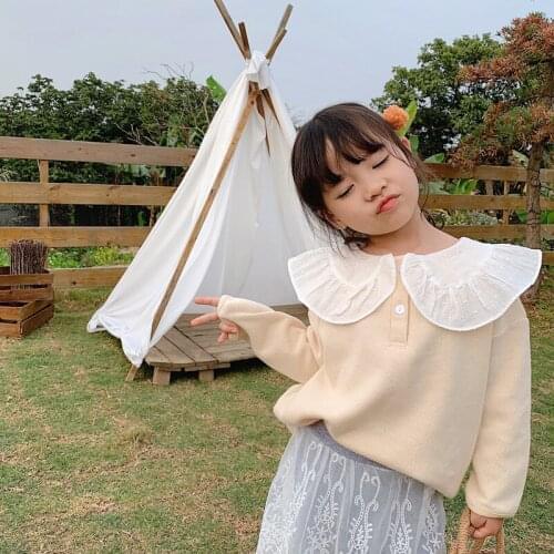 2021 New Kids Hoodies Spring And Autumn Baby Girls Korean Sweet Sweatshirts Cute Ruffle Collar Loose Pullovers For Girls 2-8 Y