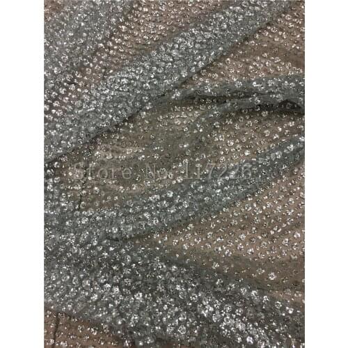5yards JRB-80908 shining glued print glitter sparkle net tulle mesh lace for fashion dress in silver color