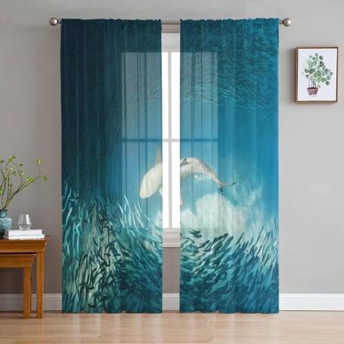 Shark Small Fish Ocean Tulle Curtains For Living Room Bedroom Voile Curtain Home Decoration Sheer Balcony Door Curtain