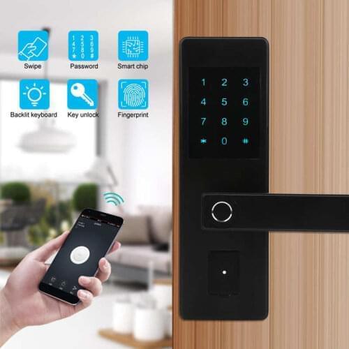 Smart Door Lock Fingerprint Password Card TUYA APP Unlock Entry Access System with 2 Keys