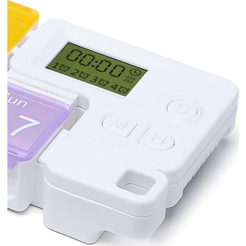 Y1UF 7-Day Pill Organizer With Timer Medicine Reminder Case Weekly Box