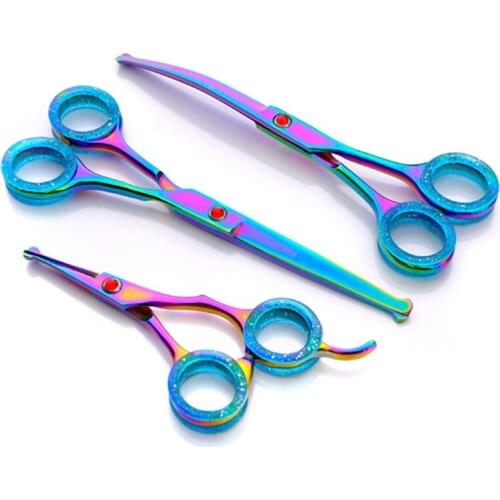 3 kit Professional 6.5 inch japan Round head Rainbow Pet dog grooming hair scissors cutting shears barber hairdressing scissors