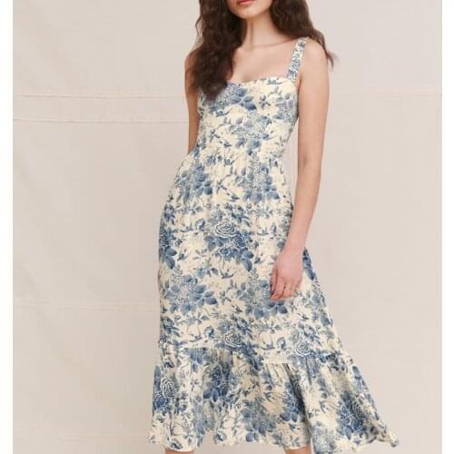 YENKYE Vintage Floral Print Prairie Chic Dress Women Sexy Sleeveless A-line Midi Summer Chiffon Dress Holiday Party Vestido