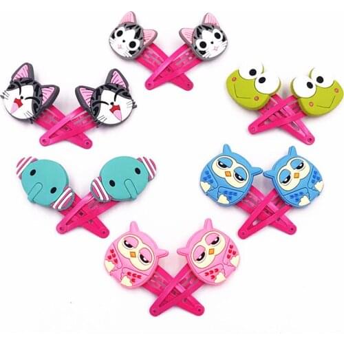 12Pcs Cute Animal Frog Owl Elephant PVC Cartoon Hairpins Girls Hair Accessories Barrette Children Hair Clips Hairwear