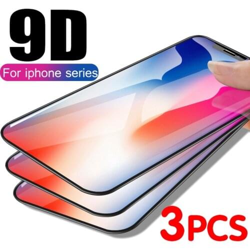 3Pcs Full Cover Glass on the For iPhone X XS Max XR Tempered Glass For iPhone 7 8 6 6s Plus X XS 11 Pro max 11 Screen Protector