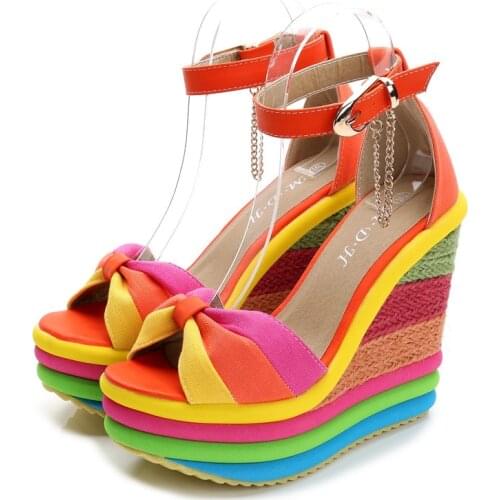 2021 Summer Women Sandals High increasing Platform Wedge Heels Ladies Sandals Girls Roman Rainbow Sandal Women Sandalias Mujer
