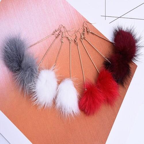 2018 fashion chain elegant delicate Plush water mink hair tassel earrings rabbit hair Earrings for Women Wholesale 4 Colours