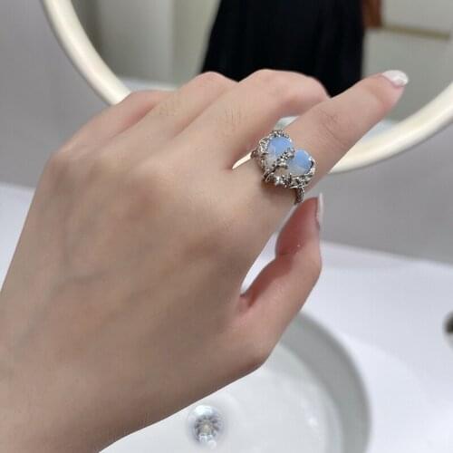 Origin Summer Exquisite Blue Love Heart Ring for Women Textured Cubic Zircon Silver Color Metallic Index Finger Ring Jewelry