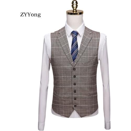 ZYYong Spring And Autumn Mens Fashion Suit Vest Mens Plaid Suit Vest Formal Business Wedding Slim Dress Vest Mens Work Vest