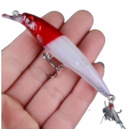 1PC 9cm 7.2g Minnow Fishing Lures Artificial Hard Bait with Feather Wobblers Quality Crankbaits 6# Hook 3D Eyes Pesca Tackle