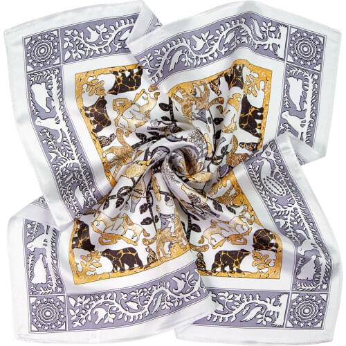 High-quality Pure Silk Scarf Women Bandana Female Hair Scarf Womens Natural Silk Square Headband Head Scarf for Women Animal