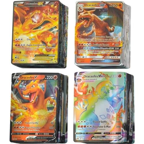 100PCS French Pokemon Cards GX EX V VMAX Team Trainer Energy Holographic Pikachu Playing Cards Game Kids Toy Birthday Gift