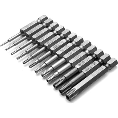12pcs 1/4 Inch 50mm*T5-T40 Magnetic Torx Screwdriver Bits Set