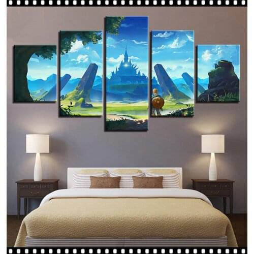 No Framed Canvas Gamer Anime Zelda 5 Panel Wall Art HD Posters Pictures Paintings Home Decor Accessories Living Room Decoration
