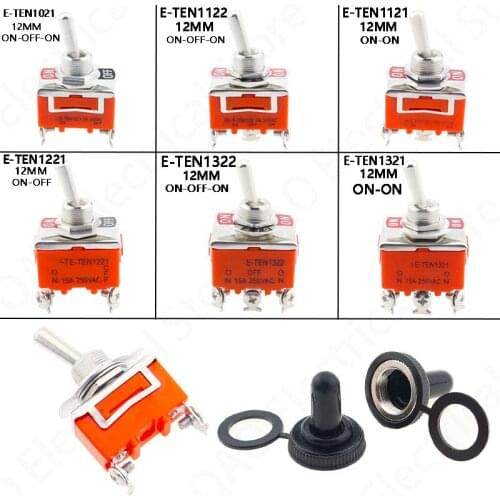 5pcs 15A 250V Toggle Switch E-TEN1322 1021 1122 1221 1321 Self locking SPST Rocker Switch 6pin on-off-on on-on Waterproof Cap