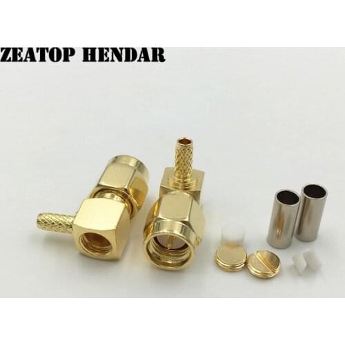 50Pcs Brass SMA Male Jack 90 Degree Right Angle for Crimp RG174 RG178 RG316 LMR100 Cable Plug Adapter RF Coax DIY Connector