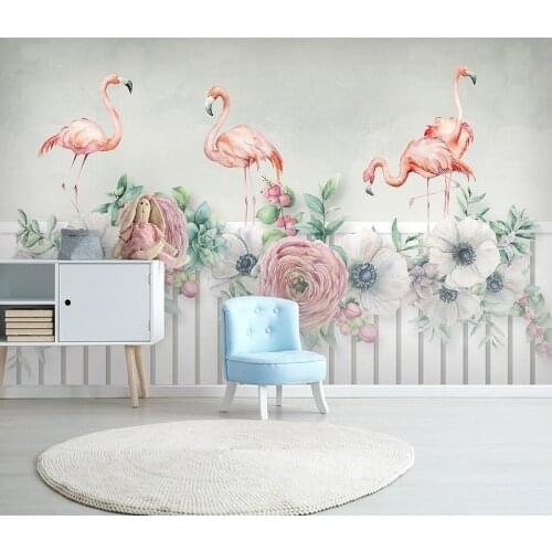 Beibehang Custom Nordic Southeast Asia Wind Flamingo Flower wallpaper Living home decor Background Plant photo mural Wall paper