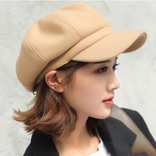 YLWHJ brand Hats for Women Solid Plain Octagonal Newsboy Cap Men Ladies Casual Wool Hat Winter Beret Women Painter Cap