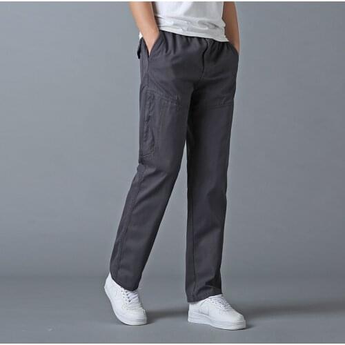 Mens Big & Tall Loose Classic-fit pants casual full elastic waist Cargo Work heavyweight Pant cotton Straight with Six Pockets
